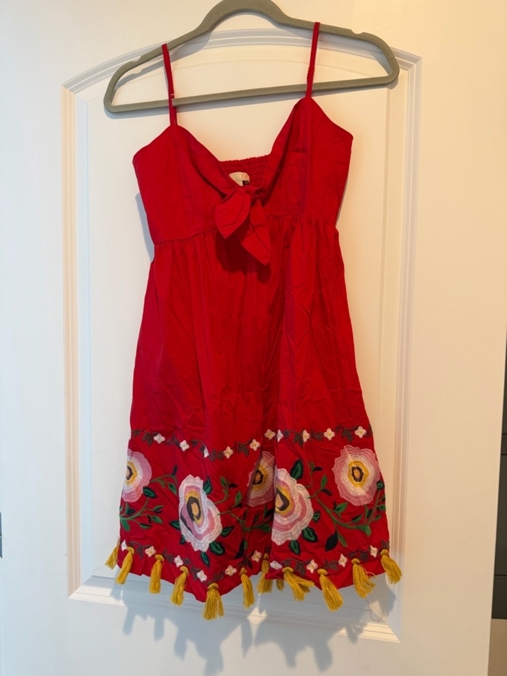GB girls Red Dress with Floral Embroidery and Tassles